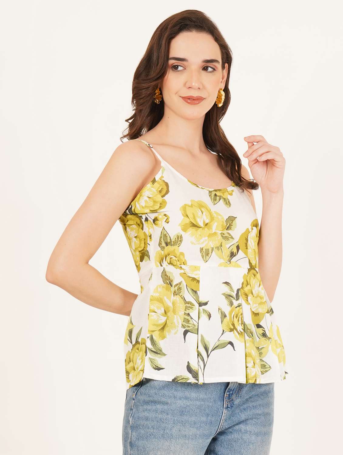 women printed shoulder strap peplum top - 22083635 - Standard Image - 4
