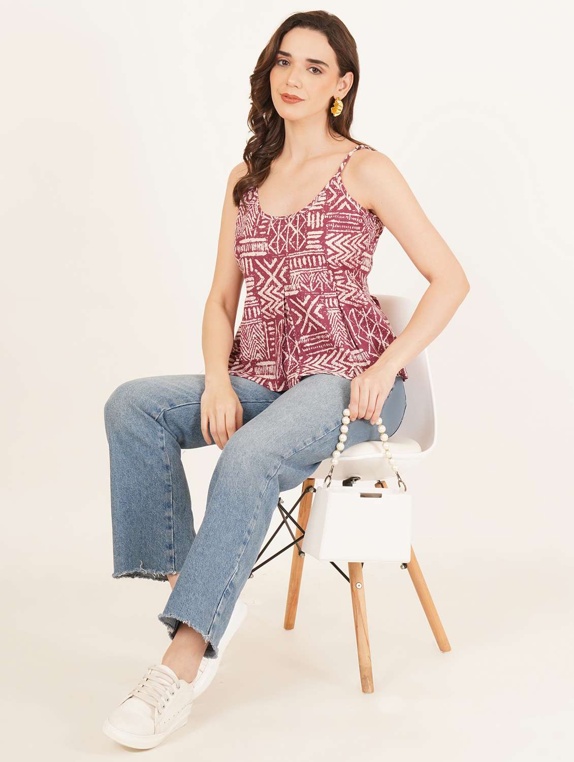 women printed shoulder strap peplum top - 22083637 - Standard Image - 6