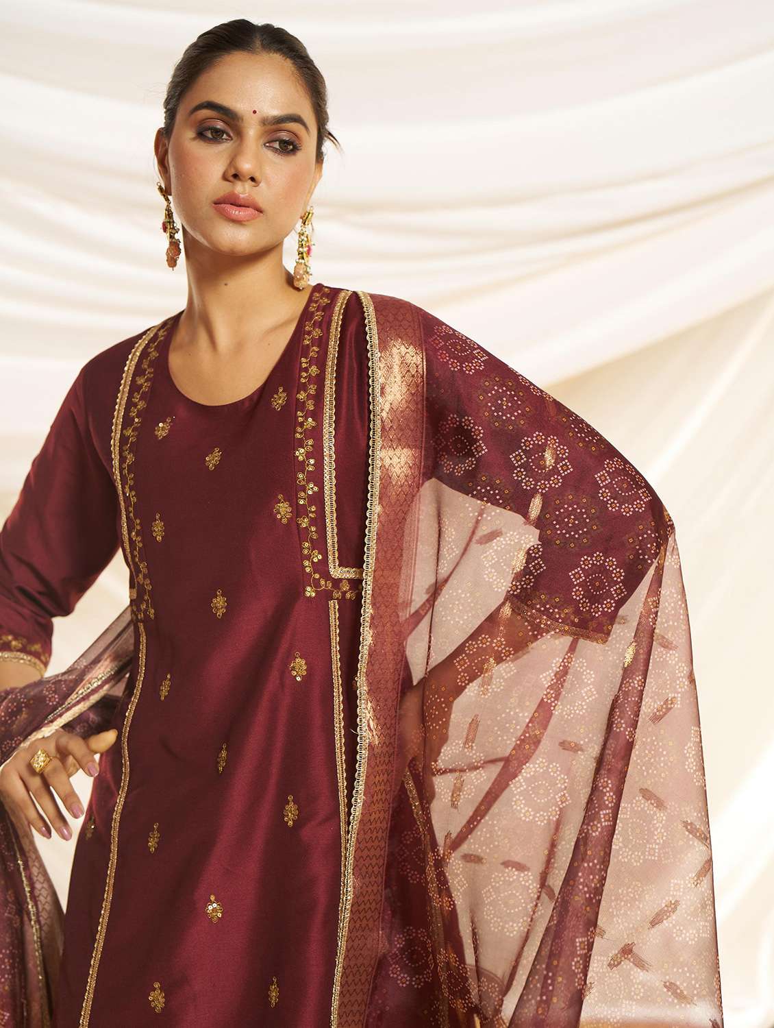 women embroidered three quarter sleeve kurta pant with dupatta set - 22083644 -  Standard Image - 4