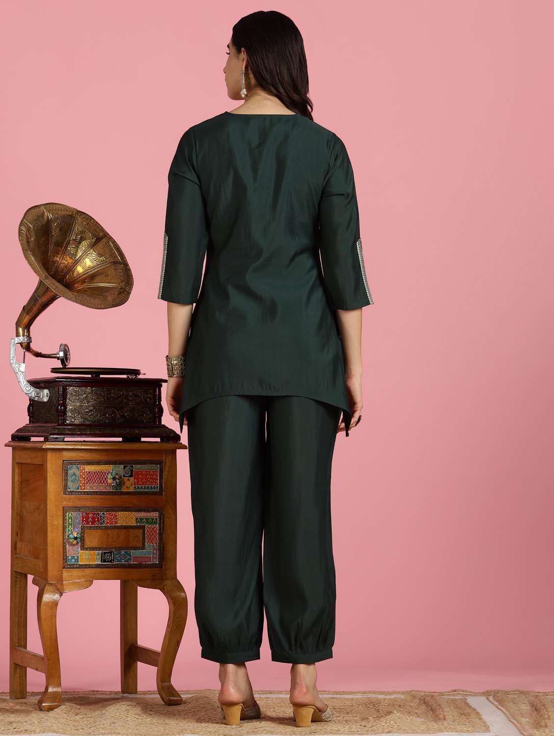 women embroidered three quarter sleeve ethnic co-ord set - 22083653 -  Standard Image - 4