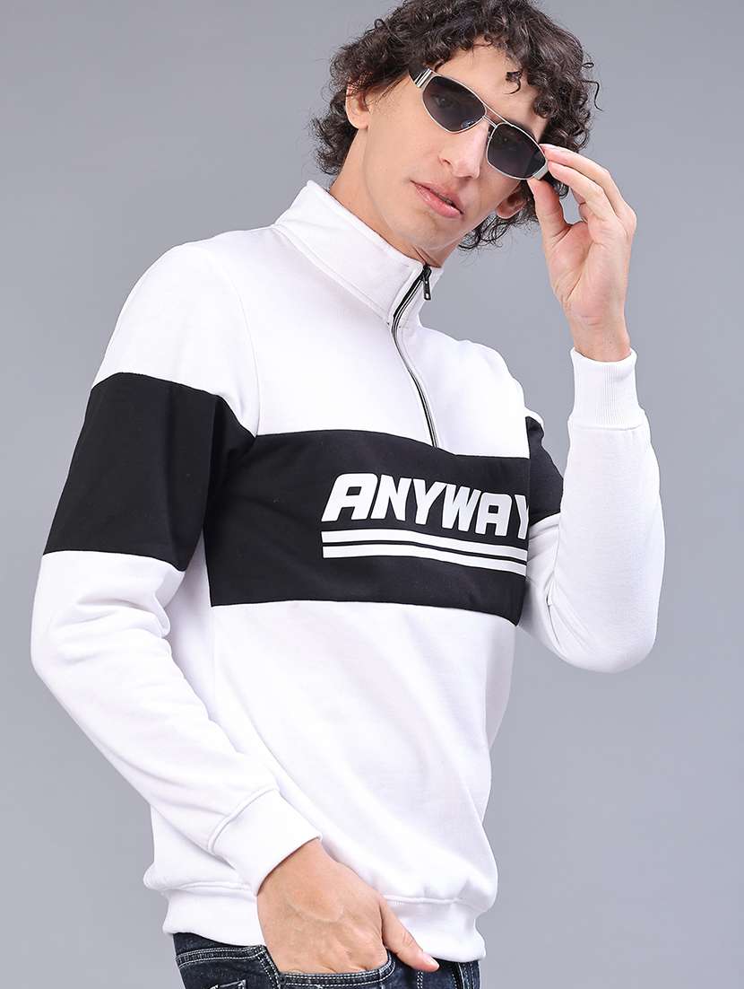 men white polyester chest print sweatshirt