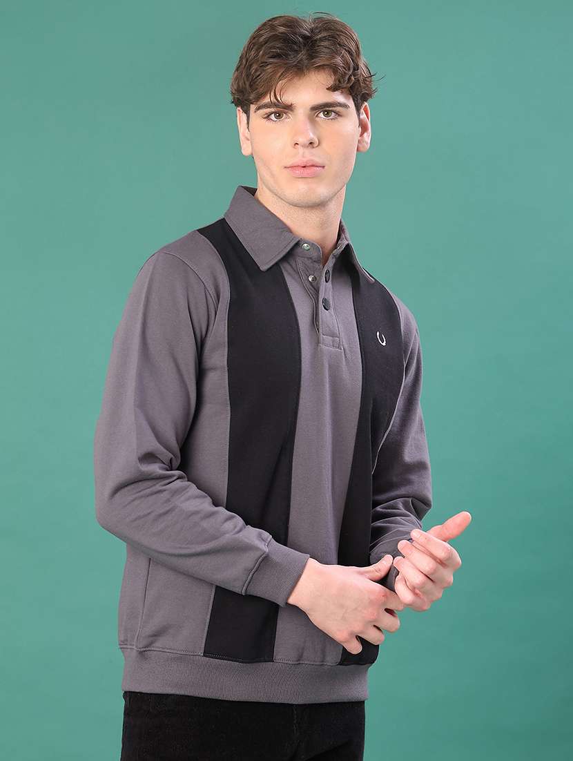 men color block long sleeve regular fit sweatshirt - 22083916 -  Standard Image - 1