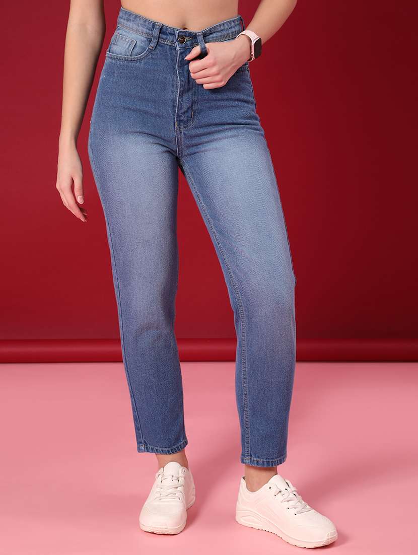 women solid high rise slim fit jeans