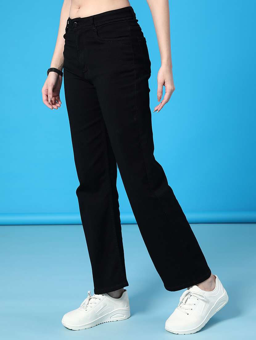 women solid high rise straight fit jean - 22083927 -  Standard Image - 1