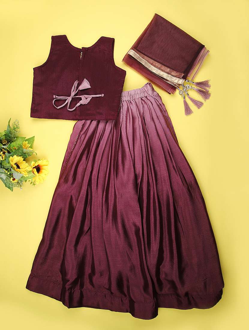 girls solid with work sleeveless lehenga choli set - 22083950 -  Standard Image - 1