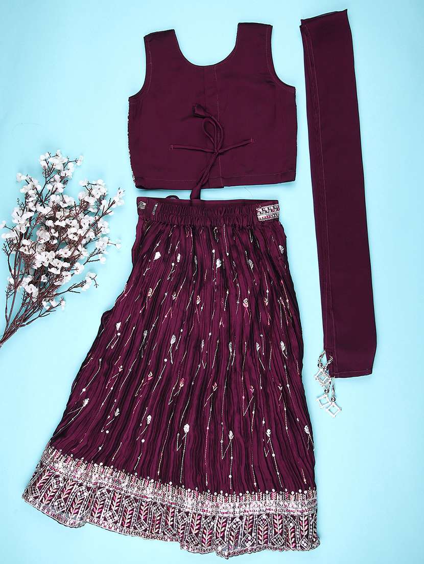 girls embroidered sleeveless lehenga and choli with dupatta - 22083951 -  Standard Image - 1