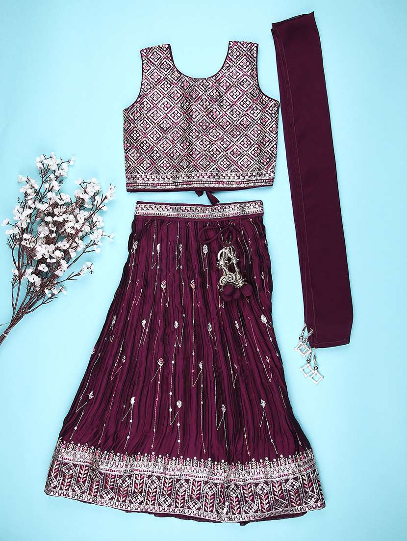 Girls Embroidered Sleeveless Lehenga And Choli With Dupatta - 22083951 -  Standard Image - 1