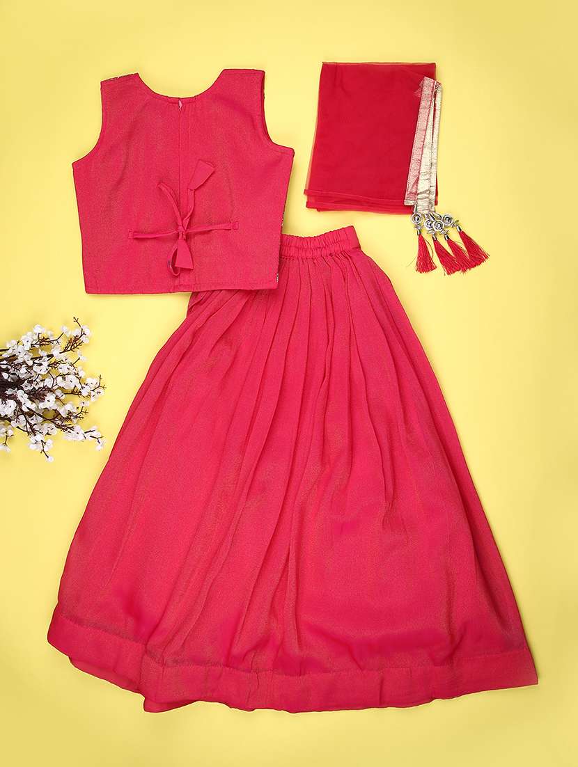 girls solid with work sleeveless lehenga choli set - 22083984 -  Standard Image - 1