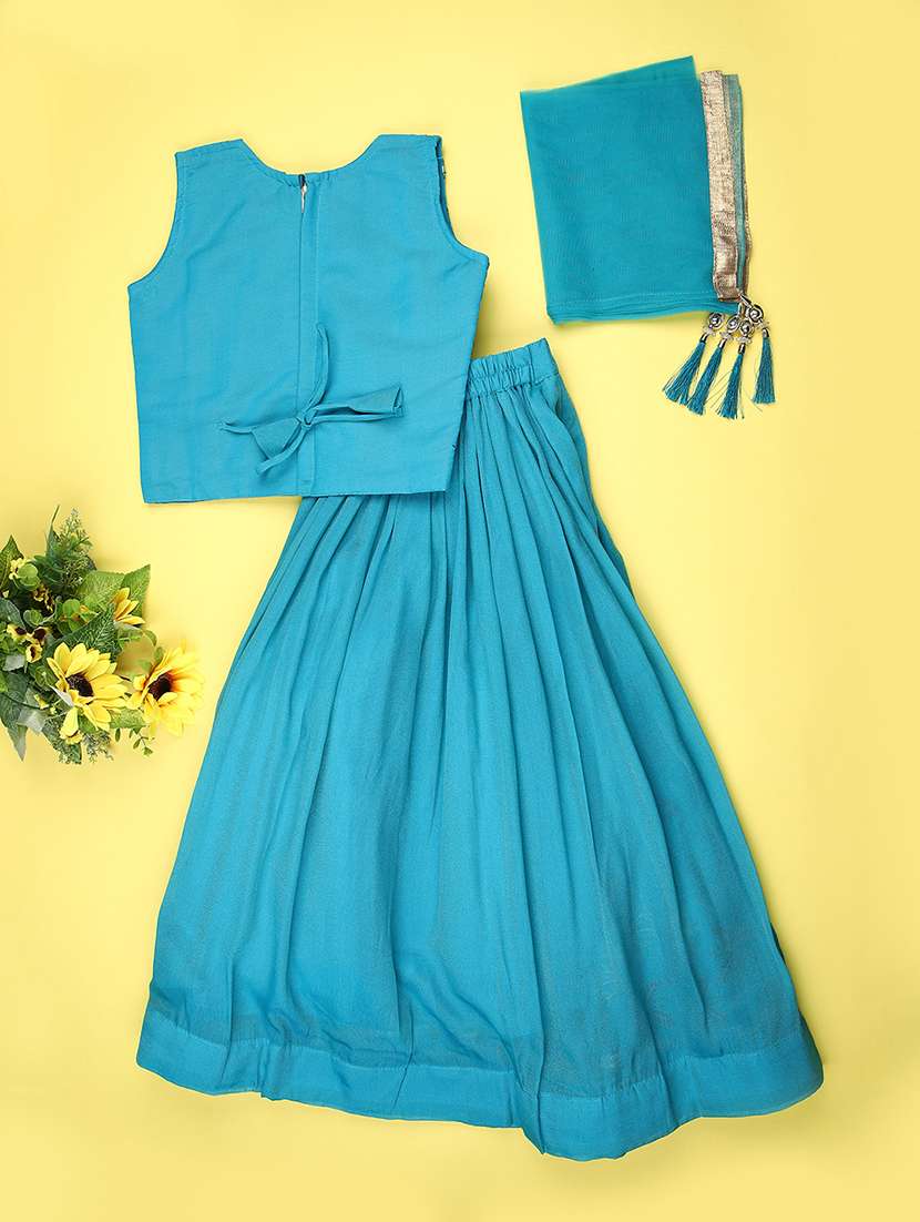 girls solid with work sleeveless lehenga choli set - 22083985 -  Standard Image - 1