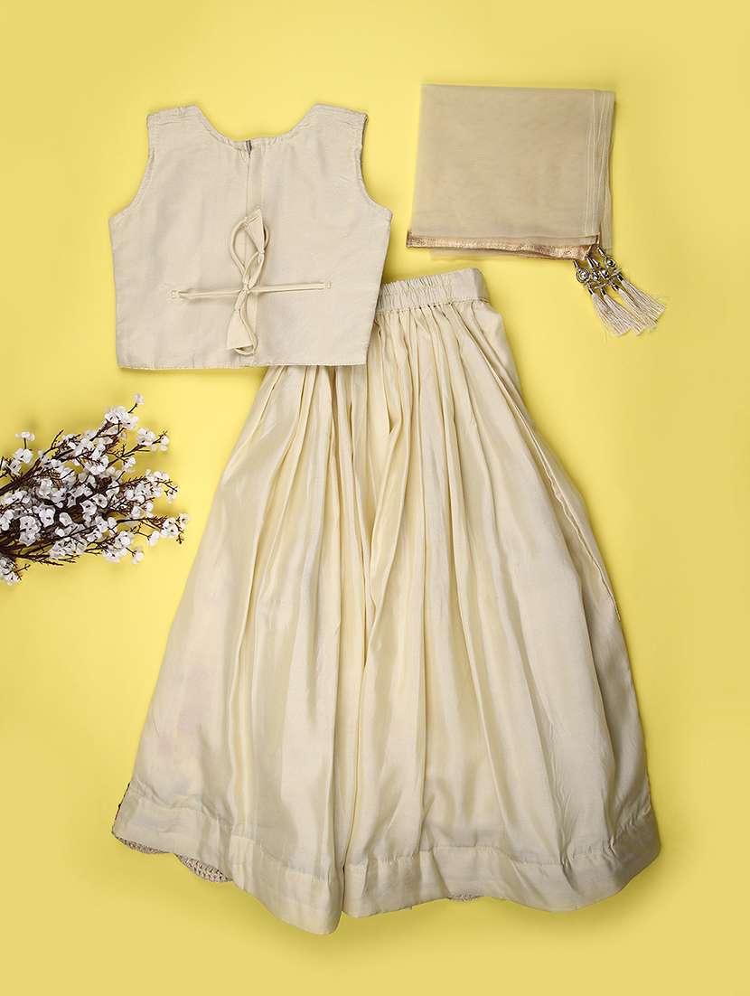 girls solid with work sleeveless lehenga choli set - 22083986 -  Standard Image - 1