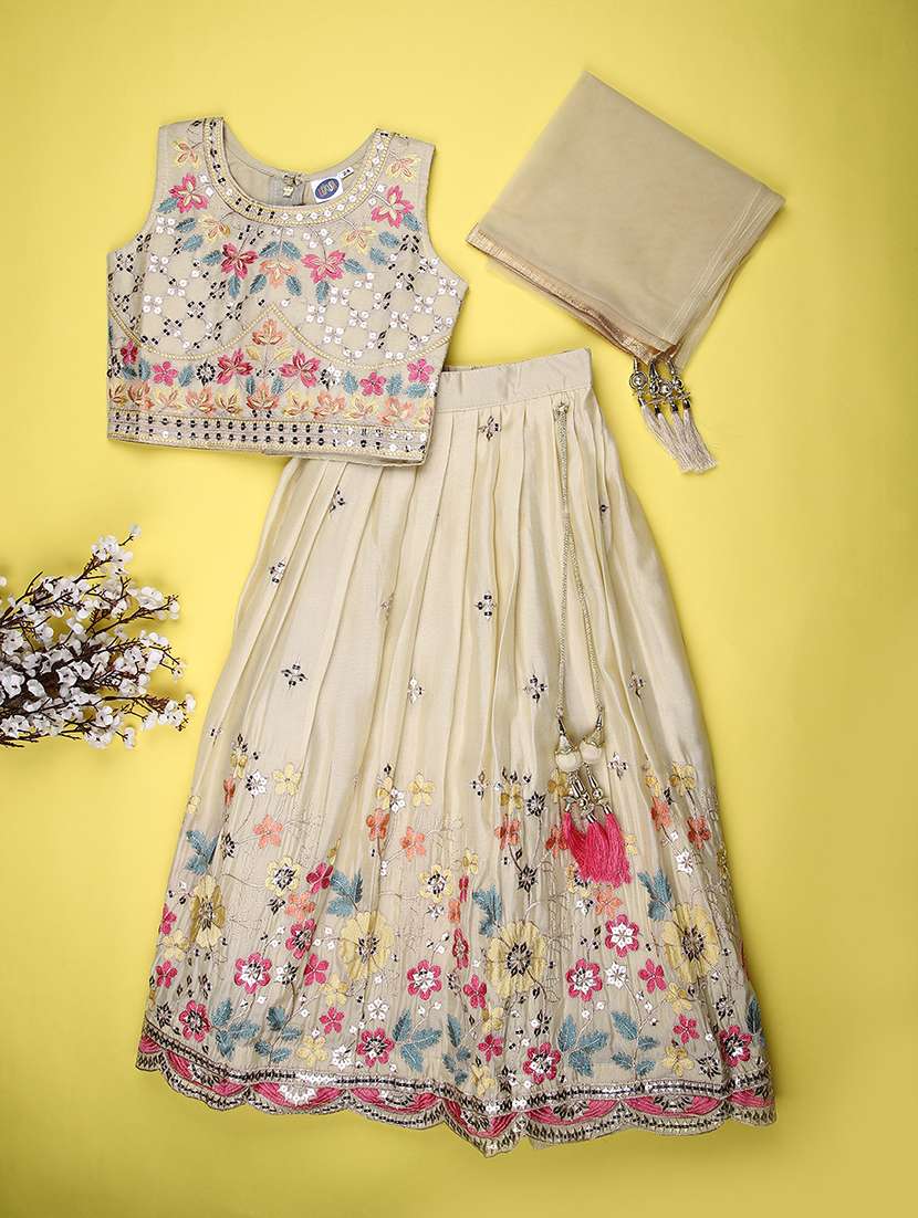 girls solid with work sleeveless lehenga choli set - 22083986 -  Standard Image - 1