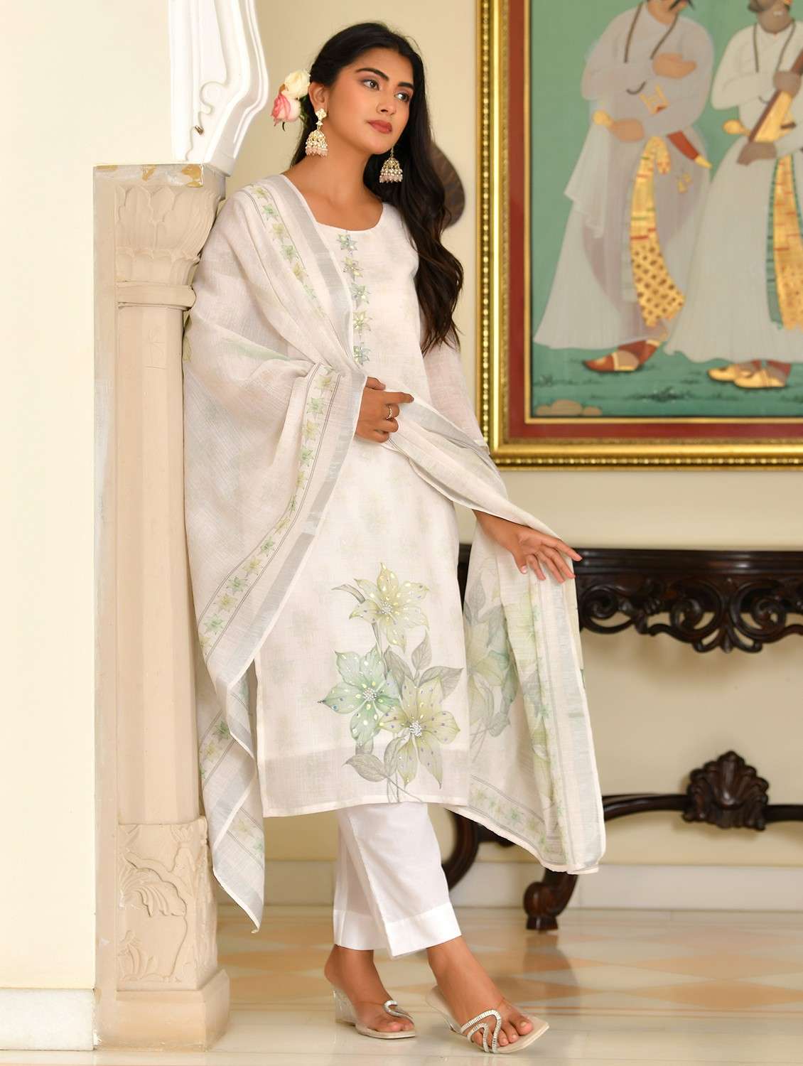 women floral three quarter sleeve kurta pant with dupatta set - 22083994 - Standard Image - 1