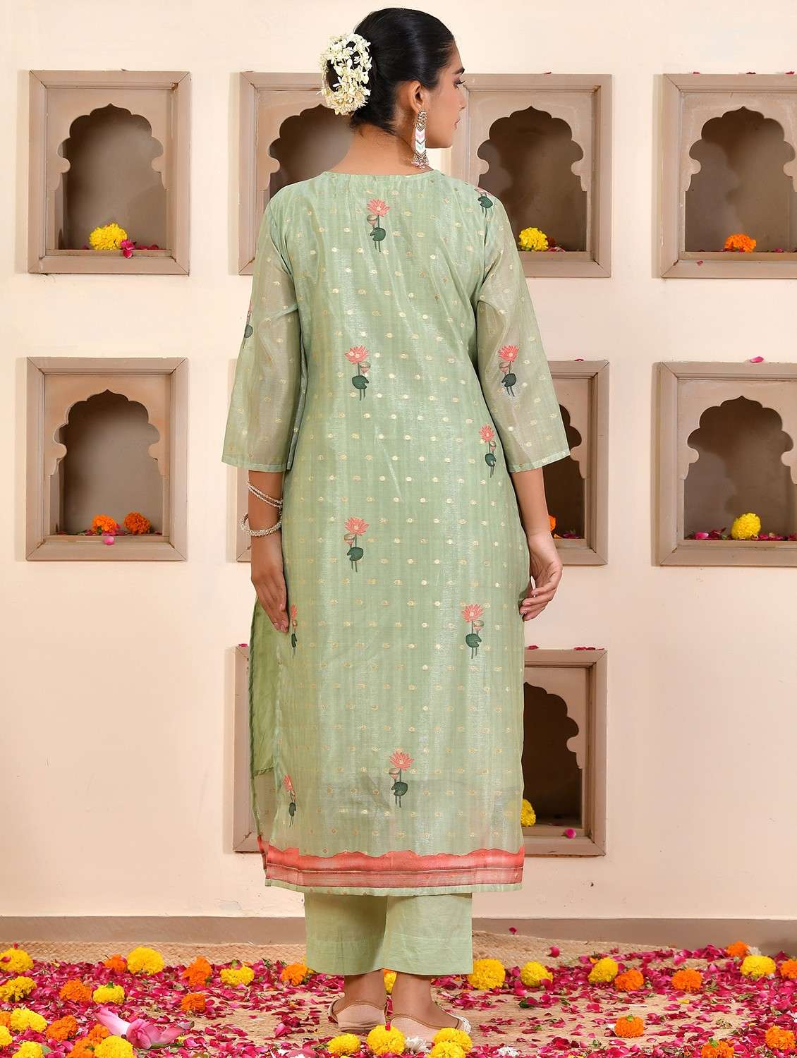 women floral three quarter sleeve kurta pant with dupatta set - 22084003 - Standard Image - 1