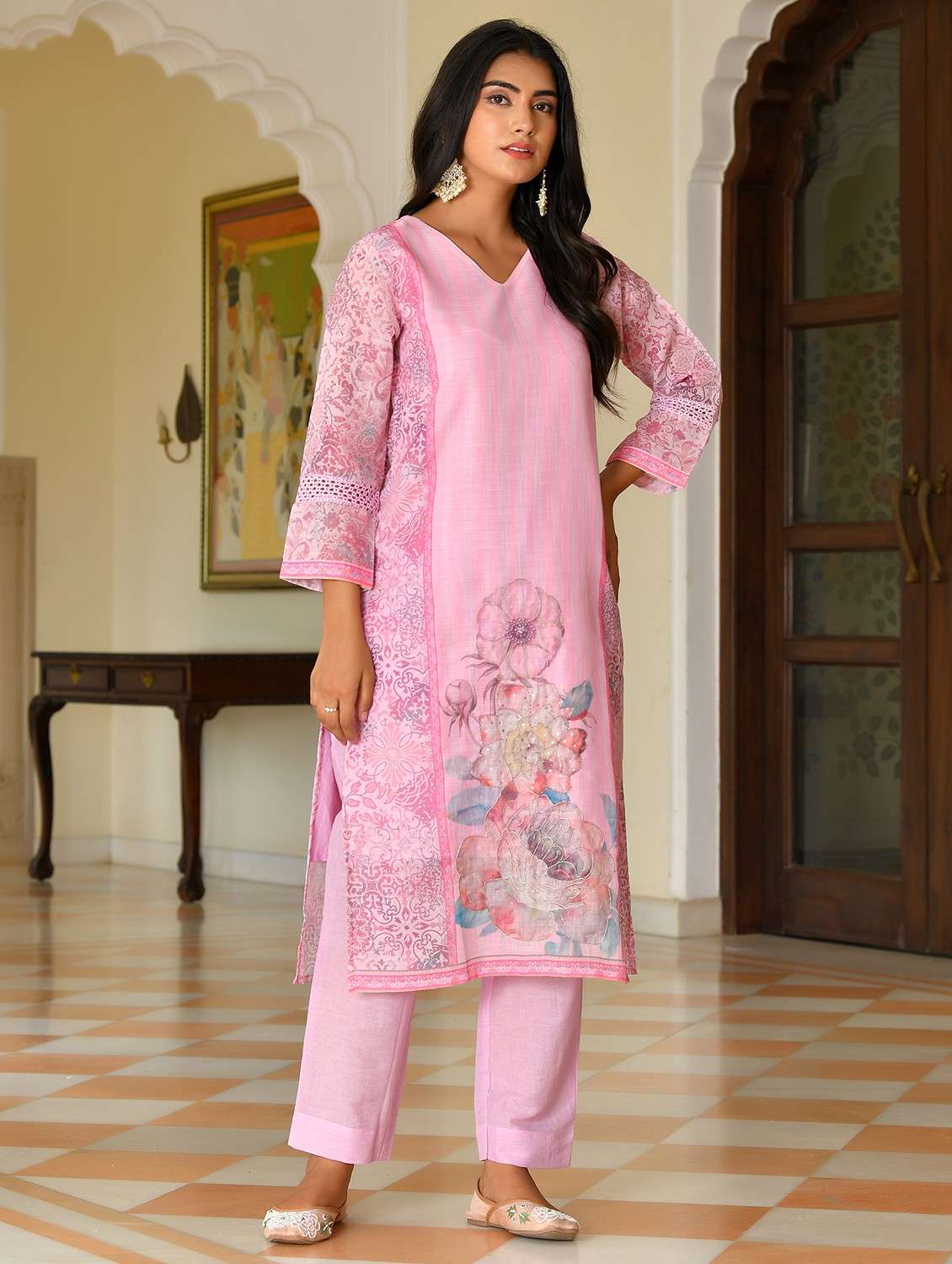 women floral three quarter sleeve kurta pant with dupatta set - 22084008 - Standard Image - 1