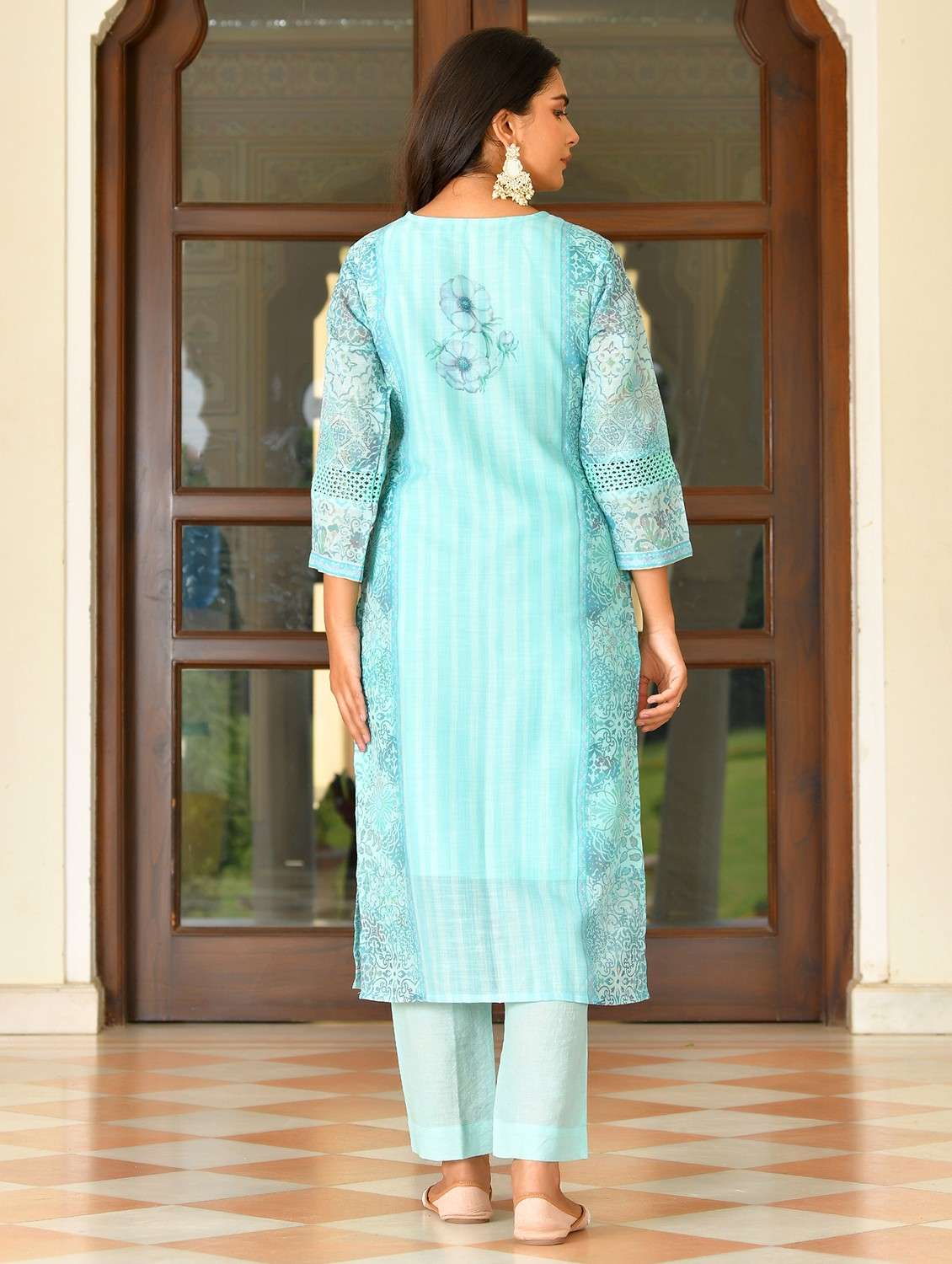 women floral three quarter sleeve kurta pant with dupatta set - 22084009 -  Standard Image - 4