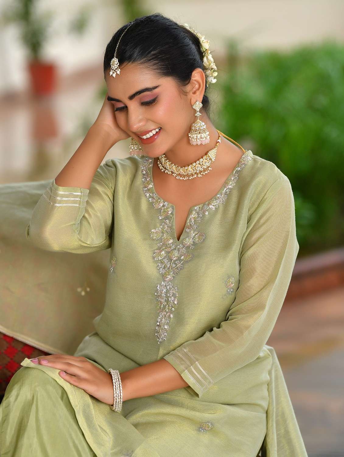 women three quarter sleeve kurta sharara with dupatta set - 22084014 -  Standard Image - 4