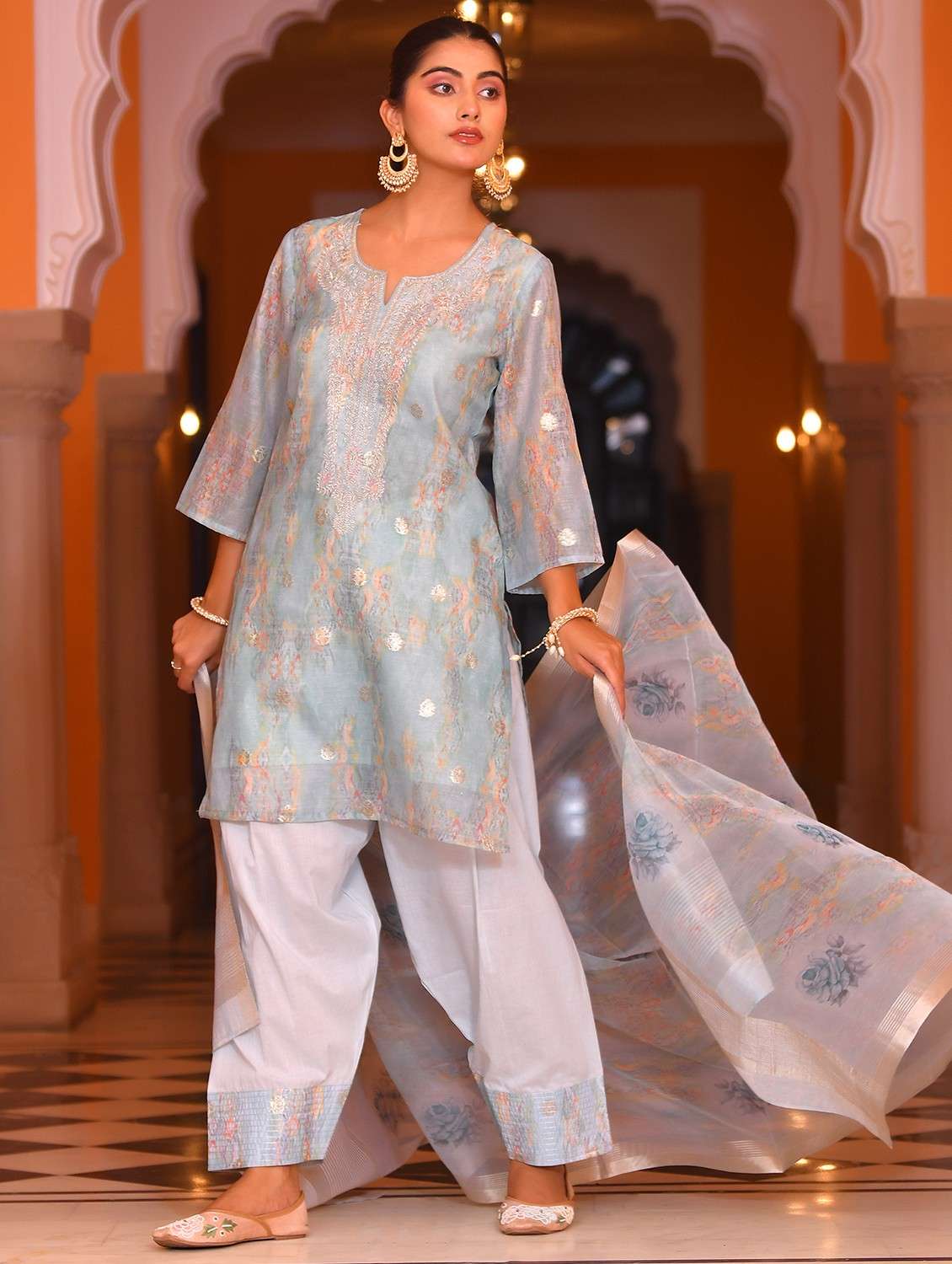 women self design three quarter sleeve kurta salwar with dupatta set - 22084018 -  Standard Image - 1