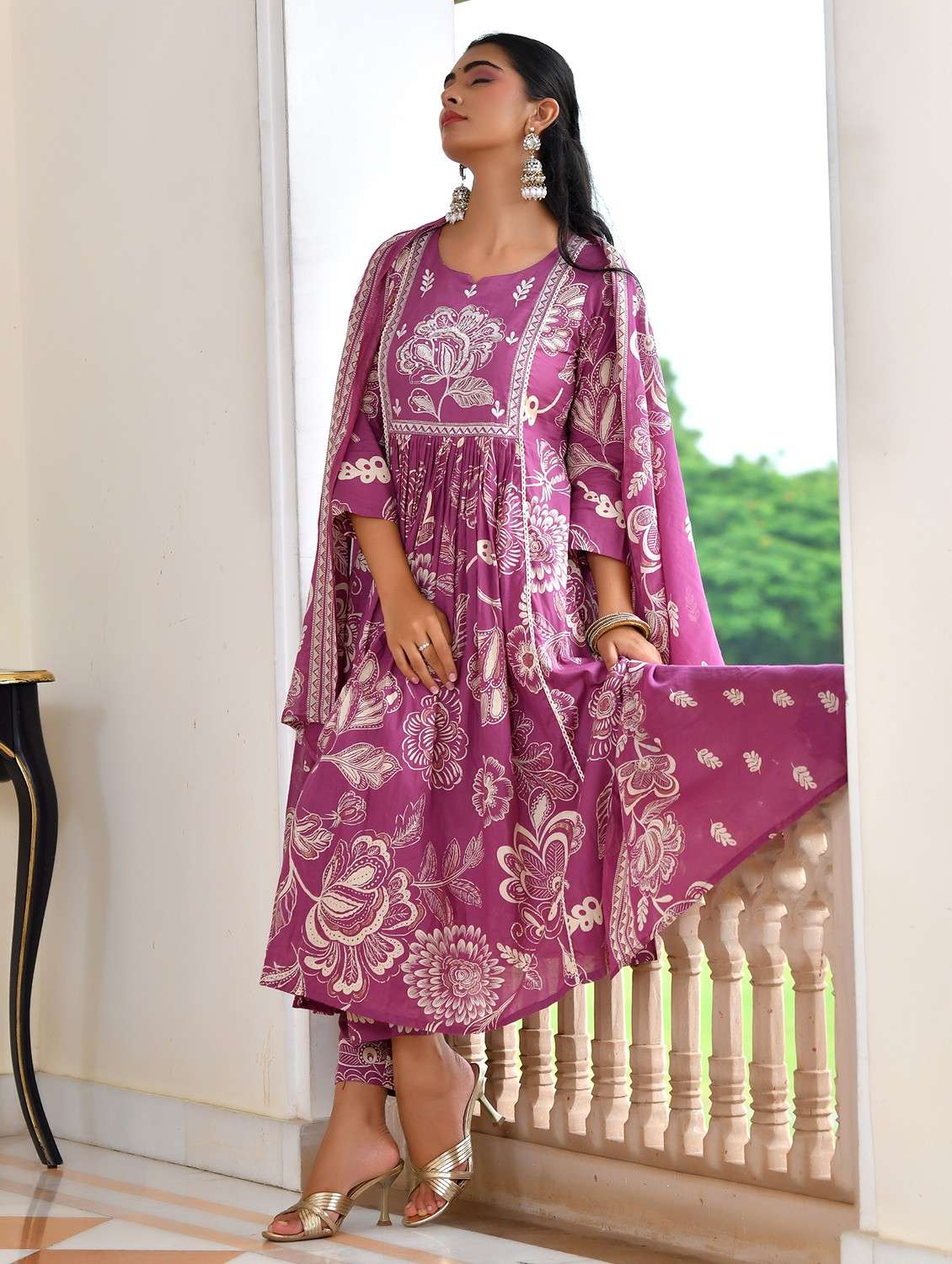 women floral printed three quarter sleeve kurta pant with dupatta set - 22084024 -  Standard Image - 1