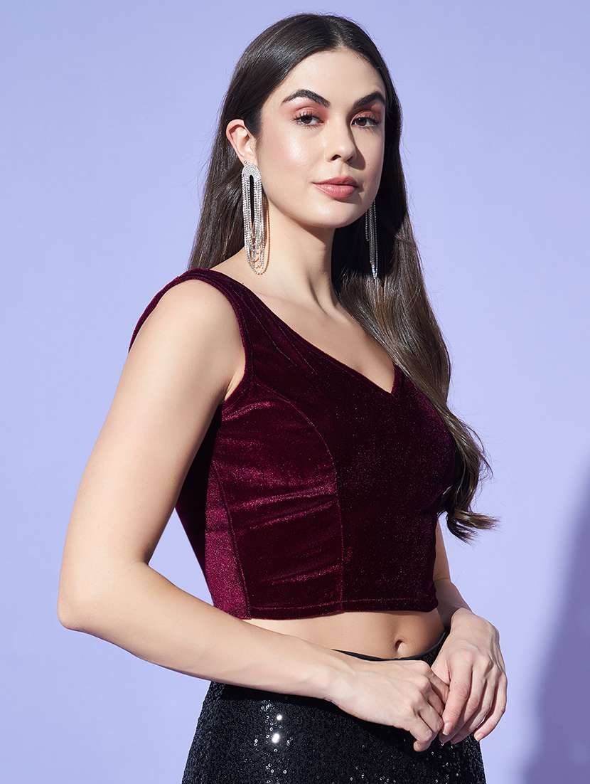 velvet blouse sleeveless v-neck festive wear - 22084029 -  Standard Image - 1