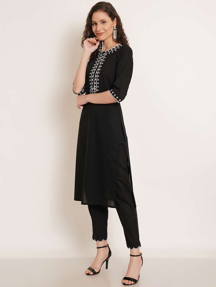 women embroidered three quarter sleeve kurta pant set - 22084037 -  Standard Image - 1