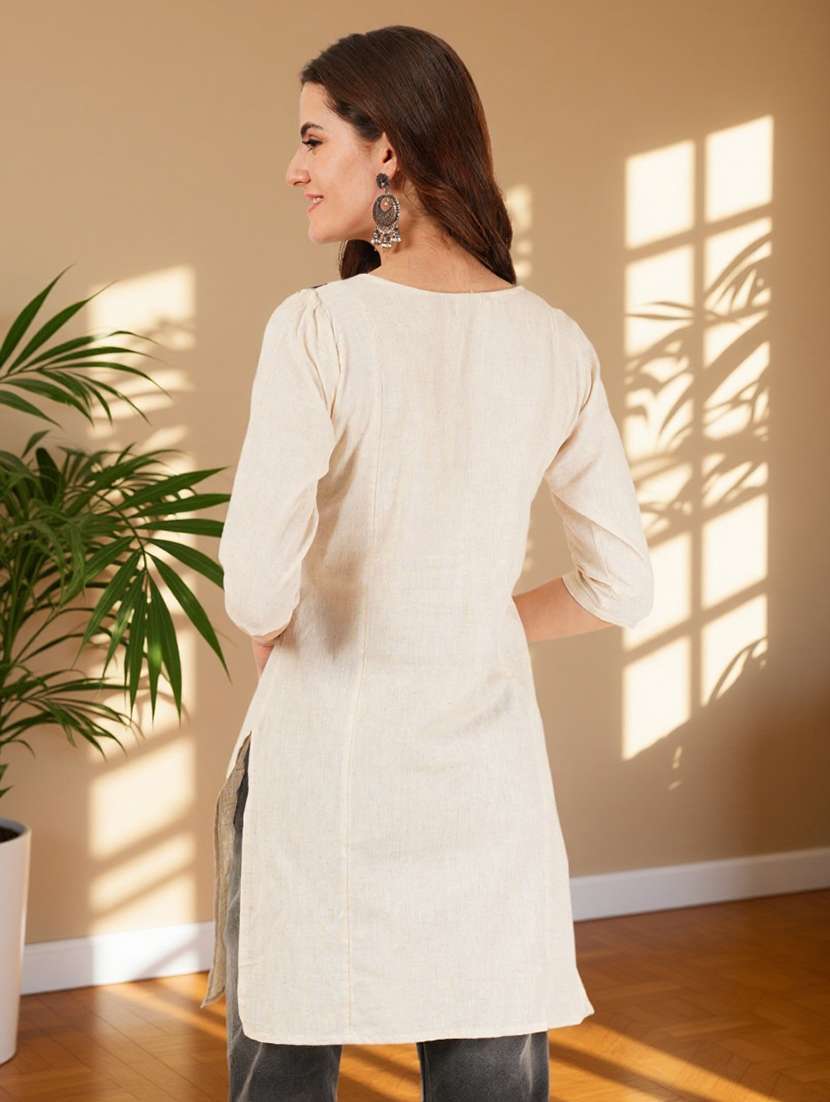 women embroidered three quarter sleeve straight kurti - 22084038 -  Standard Image - 1
