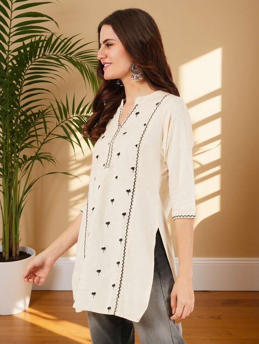 women embroidered three quarter sleeve straight kurti - 22084047 -  Standard Image - 1