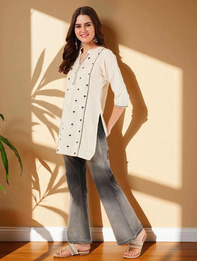 women embroidered three quarter sleeve straight kurti - 22084047 -  Standard Image - 6