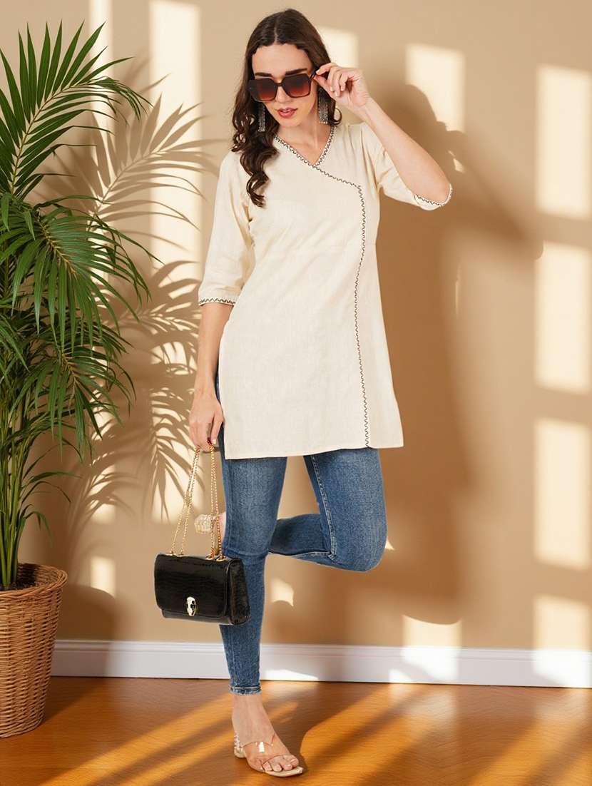 women embroidered three quarter sleeve straight kurti - 22084052 -  Standard Image - 6