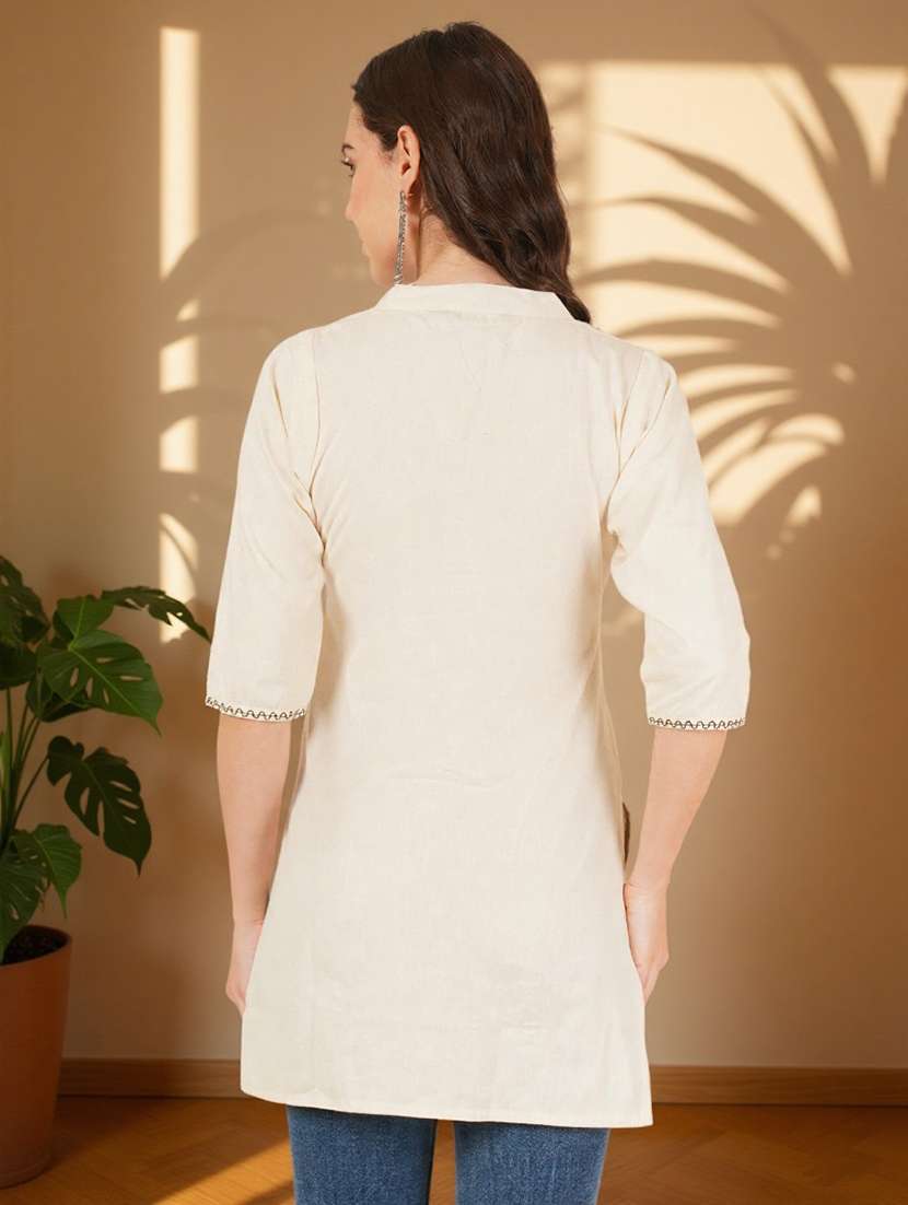 women embroidered three quarter sleeve straight kurti - 22084055 -  Standard Image - 4