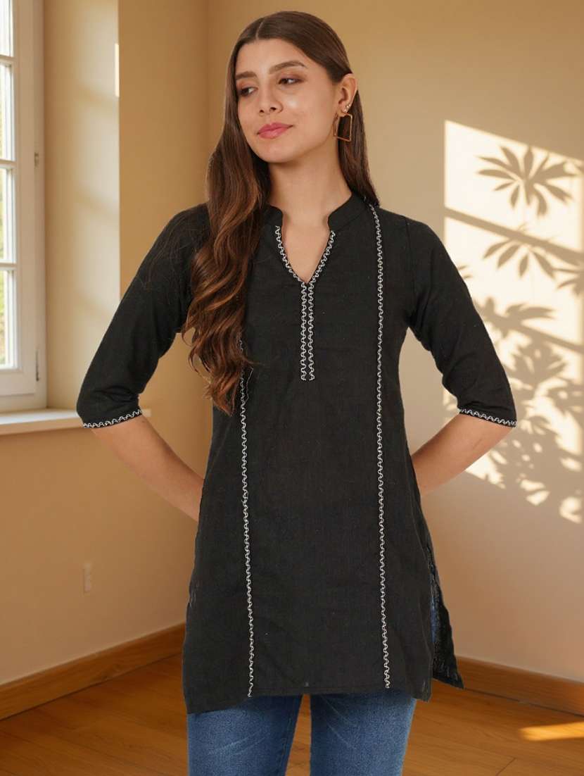 Women Embroidered Three Quarter Sleeve Straight Kurti - 22084056 -  Standard Image - 1