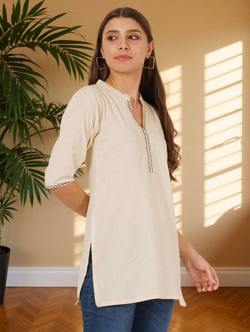 women embroidered three quarter sleeve straight kurti - 22084058 -  Standard Image - 1