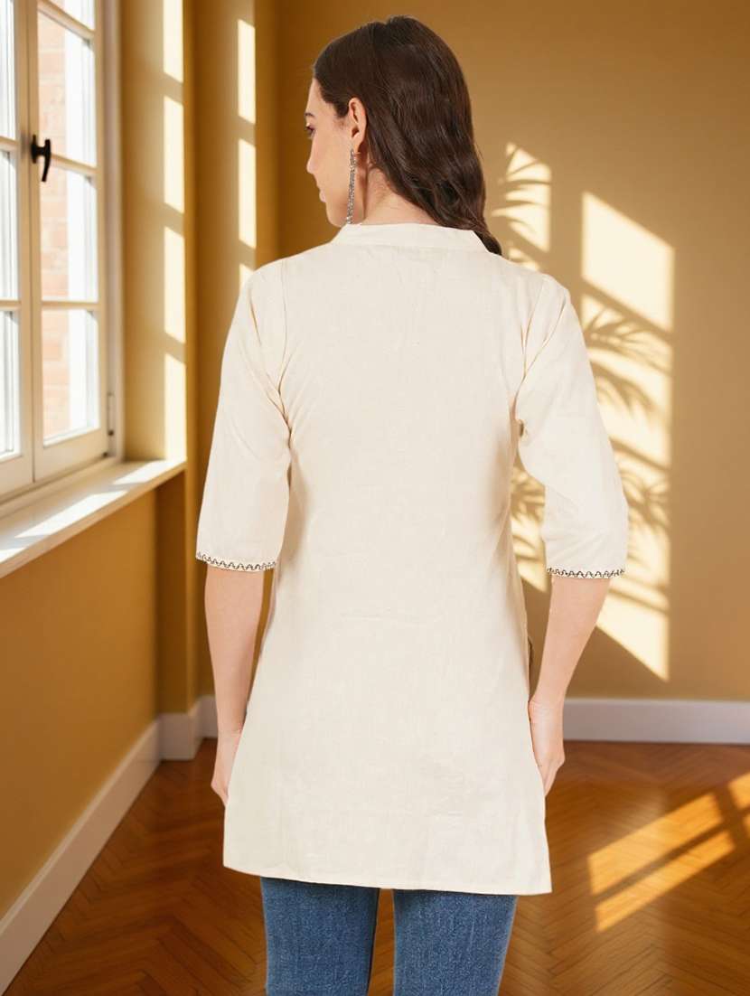 women embroidered three quarter sleeve straight kurti - 22084058 -  Standard Image - 4