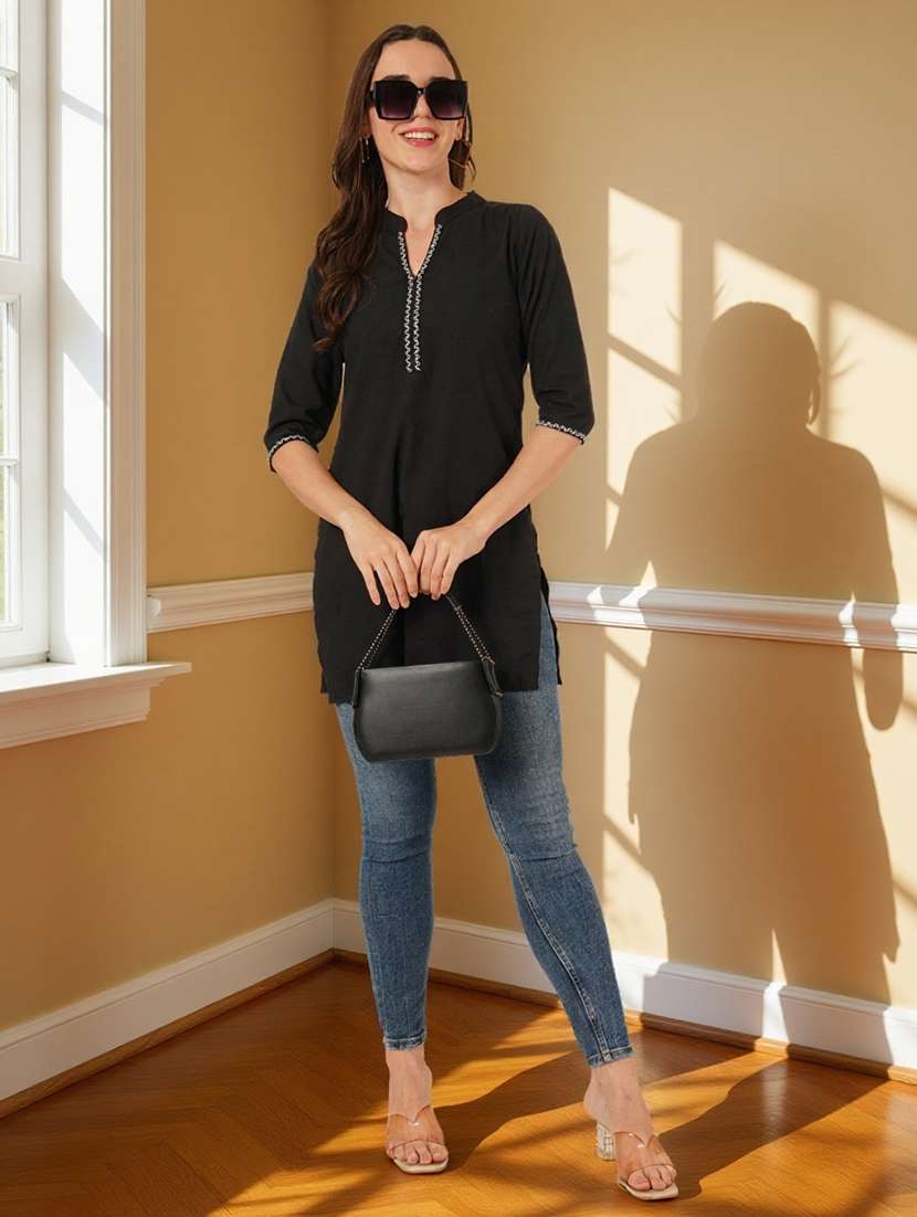 women embroidered three quarter sleeve straight kurti - 22084059 -  Standard Image - 4