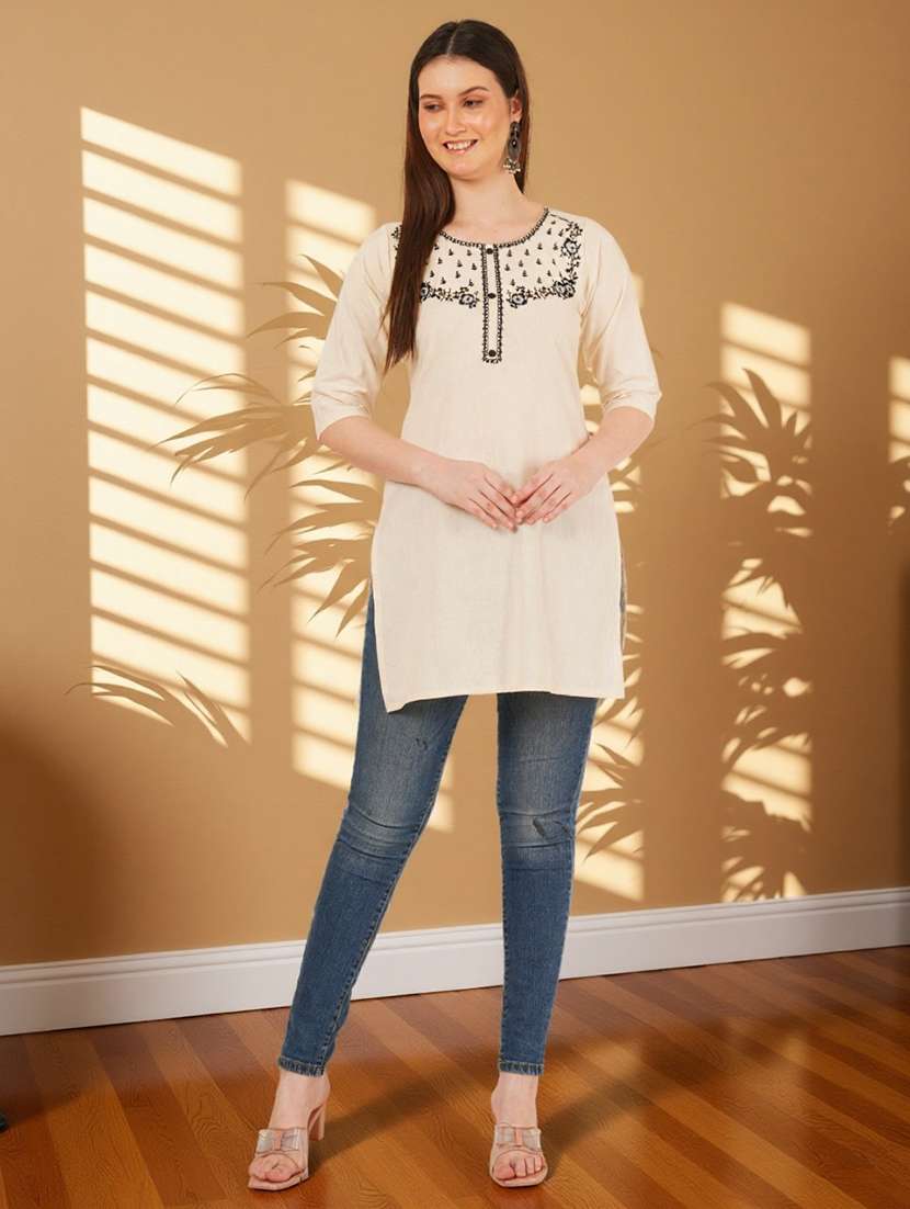 women embroidered three quarter sleeve straight kurti - 22084061 -  Standard Image - 6
