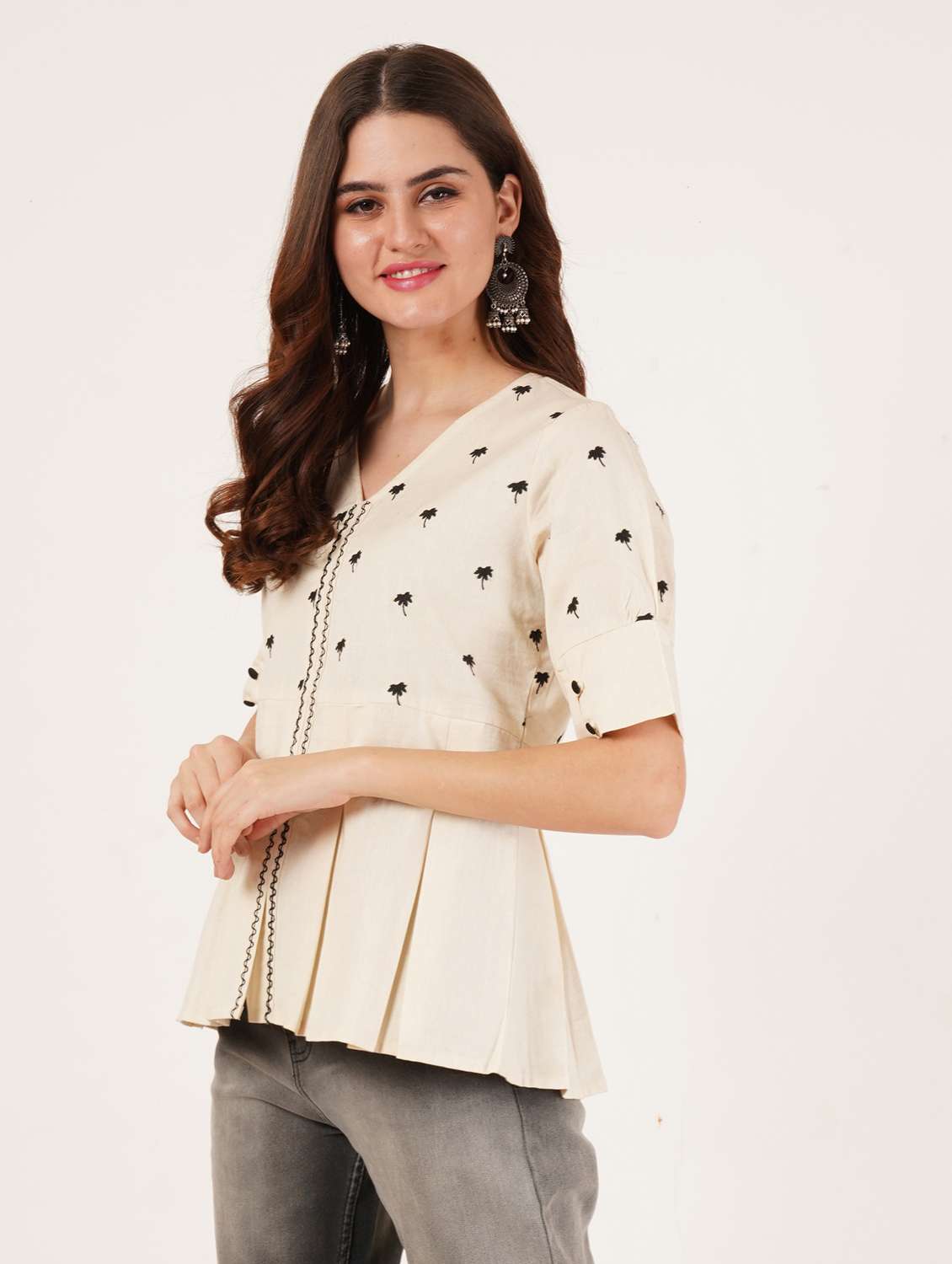 women embroidered short sleeve a-line top - 22084065 -  Standard Image - 1