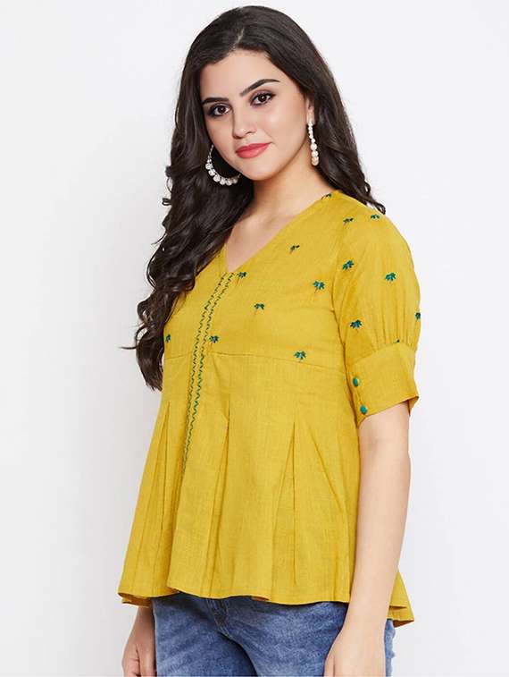 women embroidered short sleeve a-line top - 22084067 -  Standard Image - 1