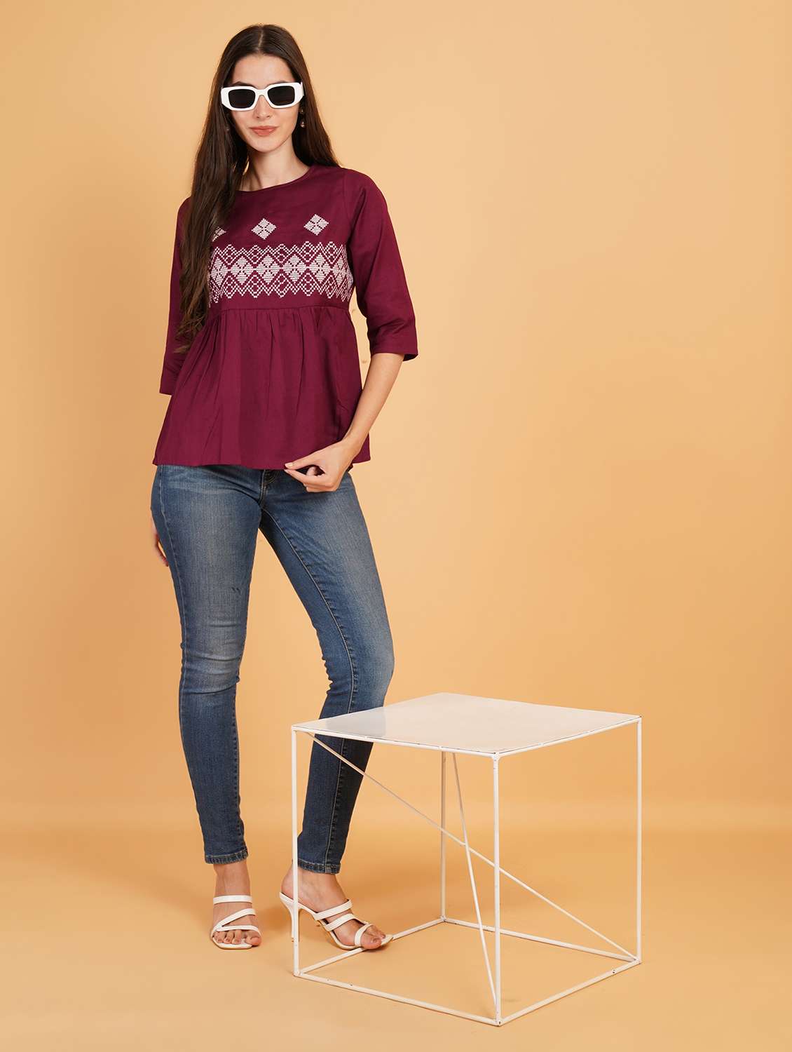 women embroidered three quarter sleeve ethnic top - 22084070 -  Standard Image - 4