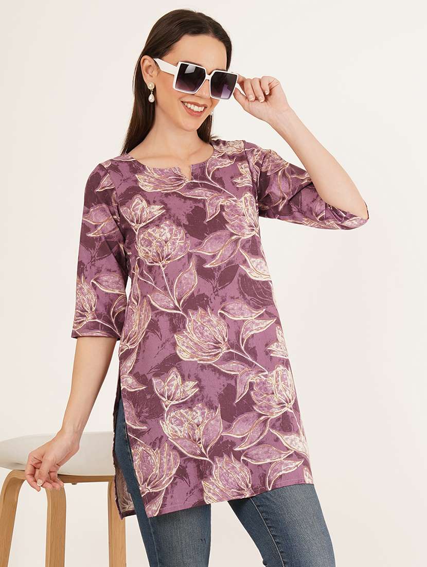 women floral printed three quarter sleeve straight kurti
