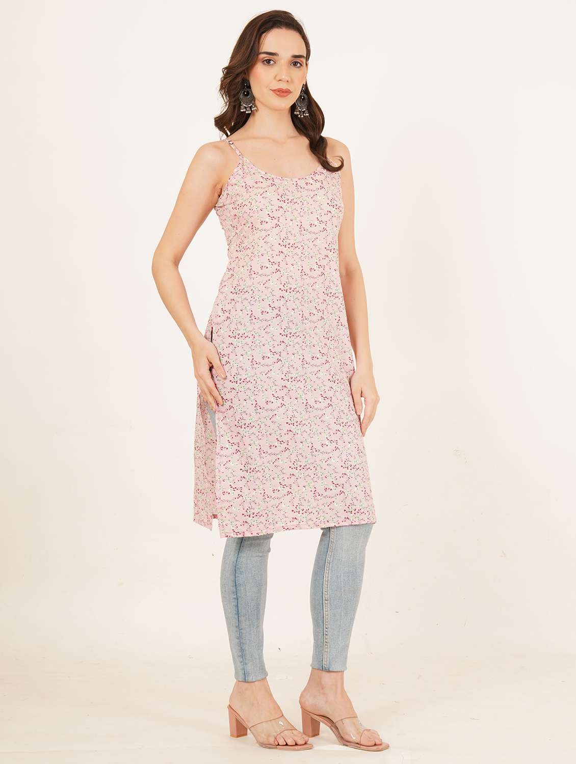 women floral printed shoulder strap straight kurti - 22084087 -  Standard Image - 4