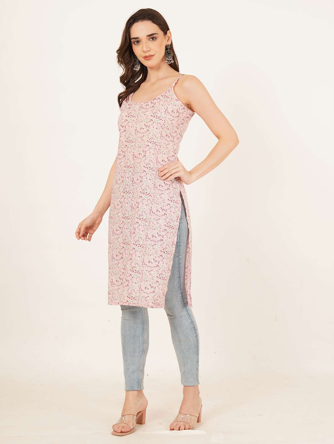 women floral printed shoulder strap straight kurti - 22084087 -  Standard Image - 6