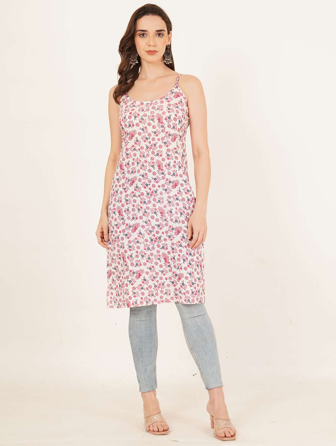 women floral printed shoulder strap straight kurti - 22084088 - Standard Image - 4