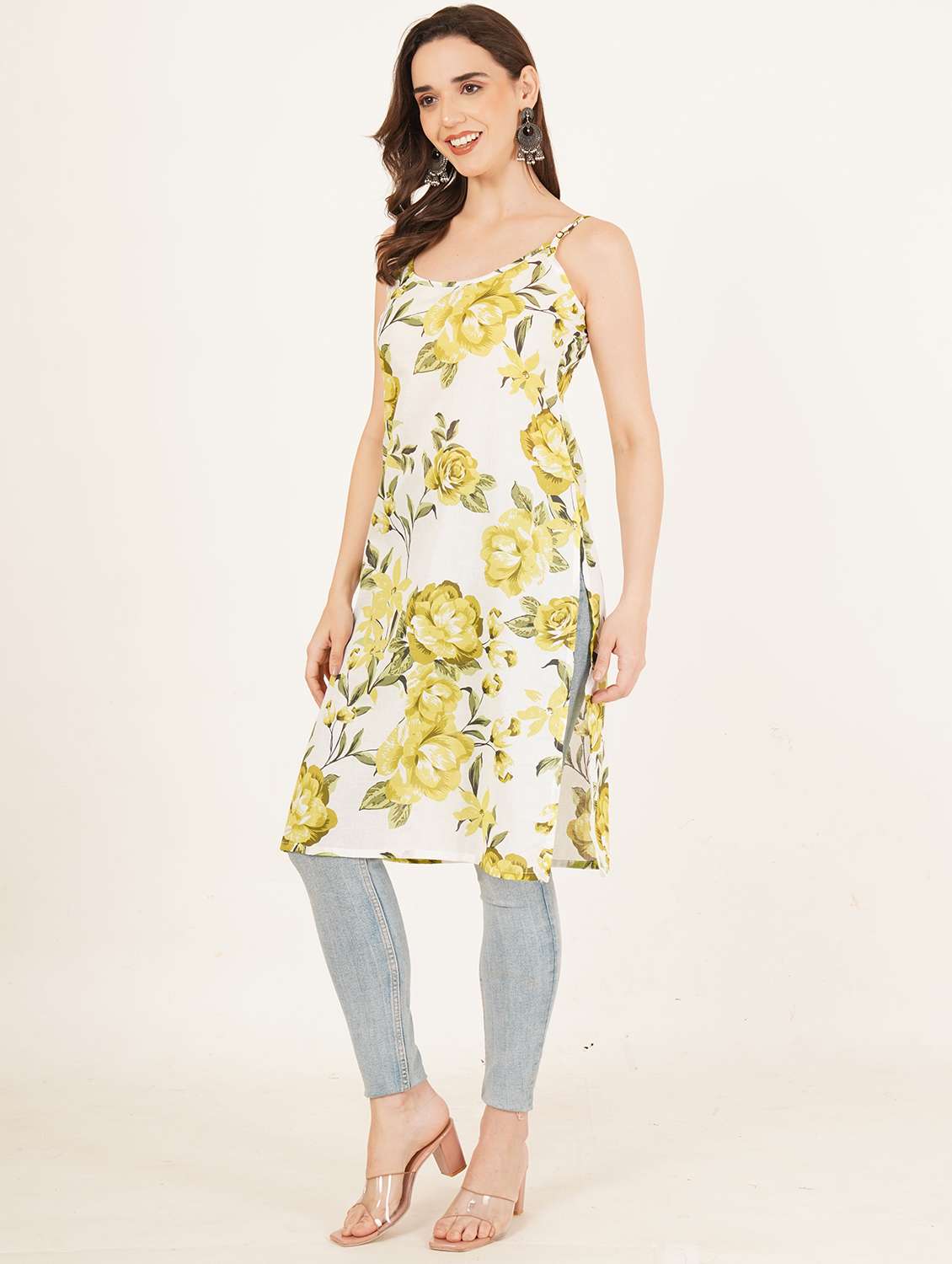 women floral printed shoulder strap straight kurti - 22084089 - Standard Image - 6