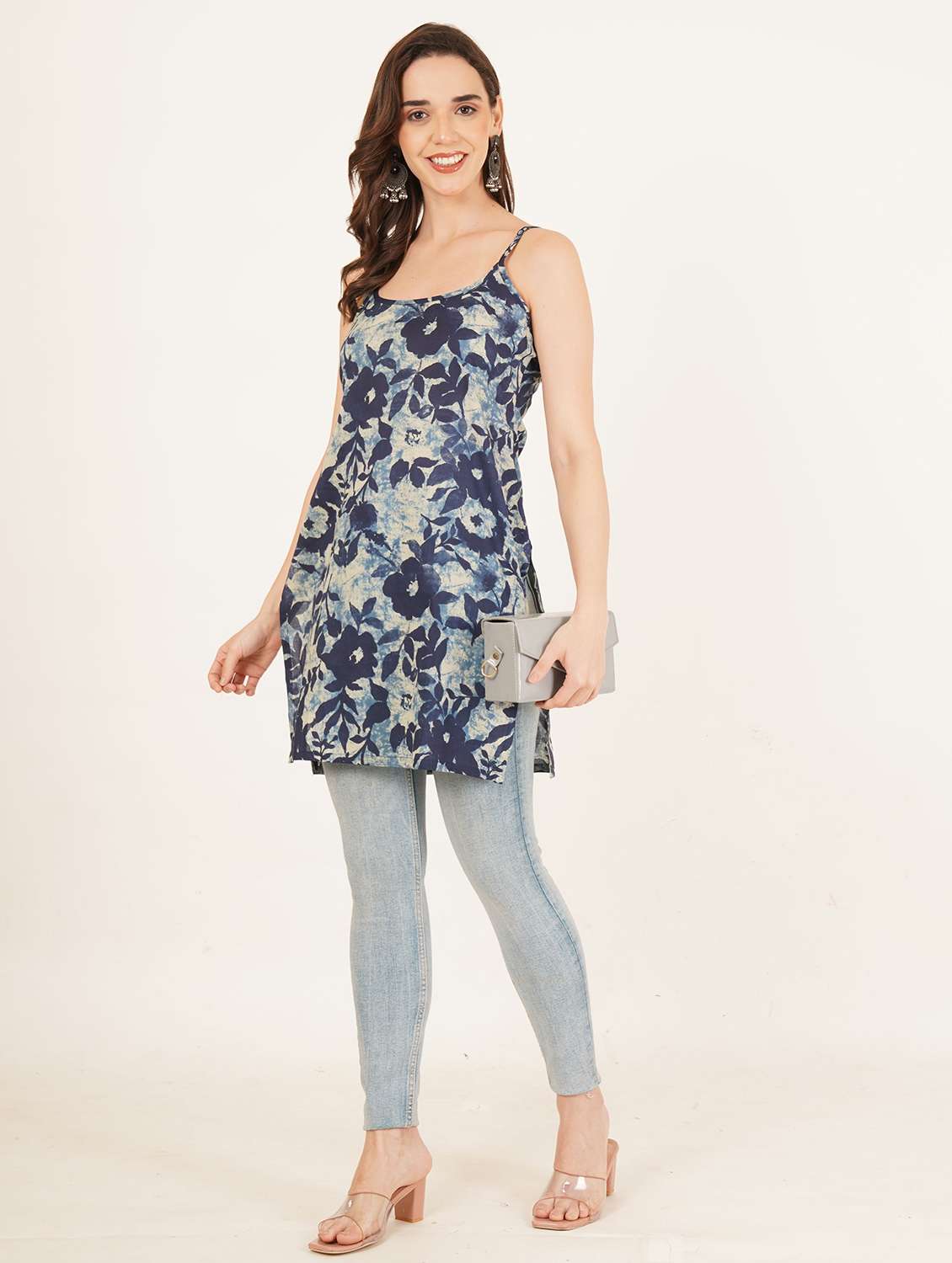 women floral printed shoulder strap straight kurti - 22084091 - Standard Image - 6