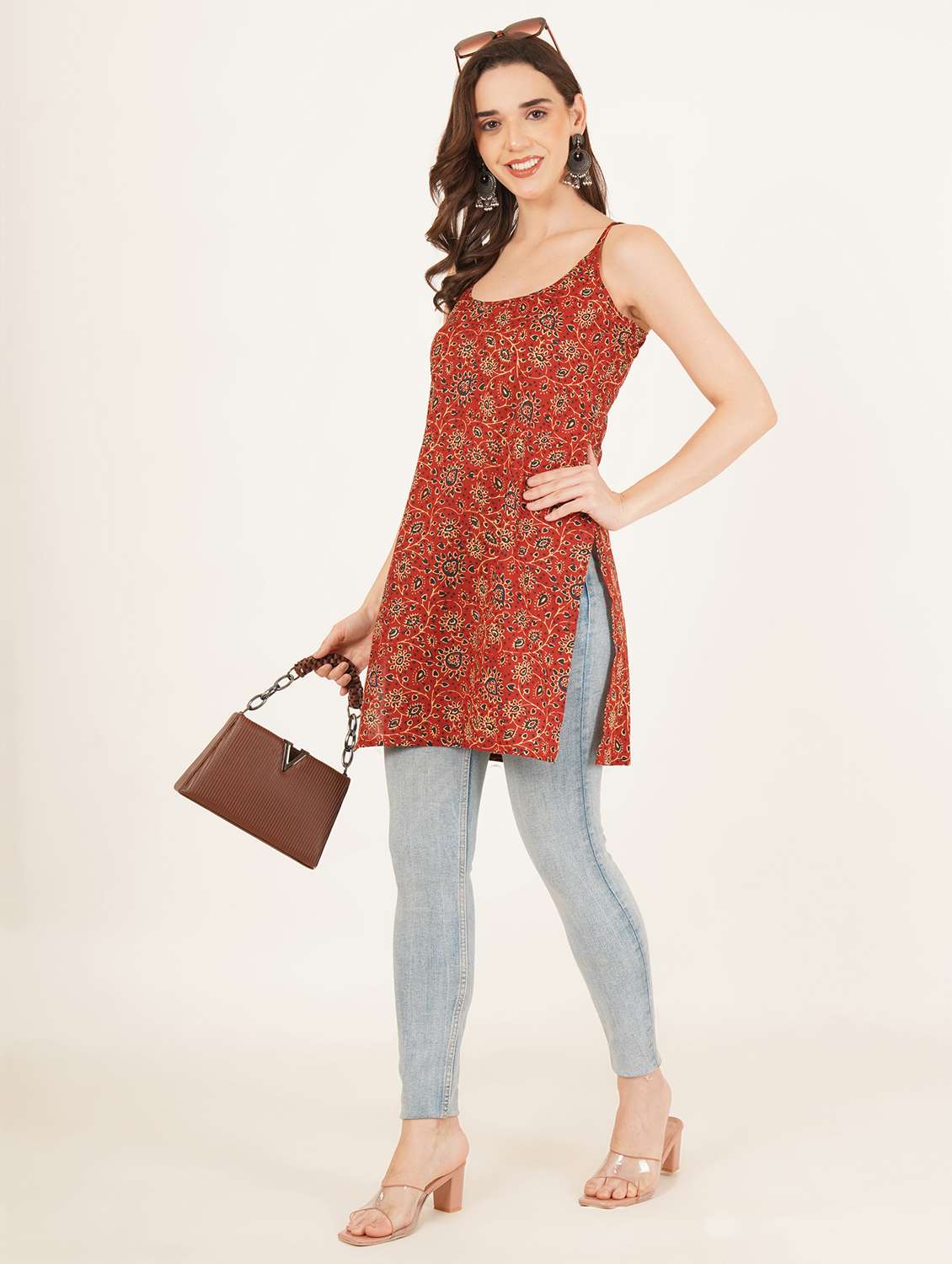 women printed shoulder strap straight kurti - 22084092 - Standard Image - 4