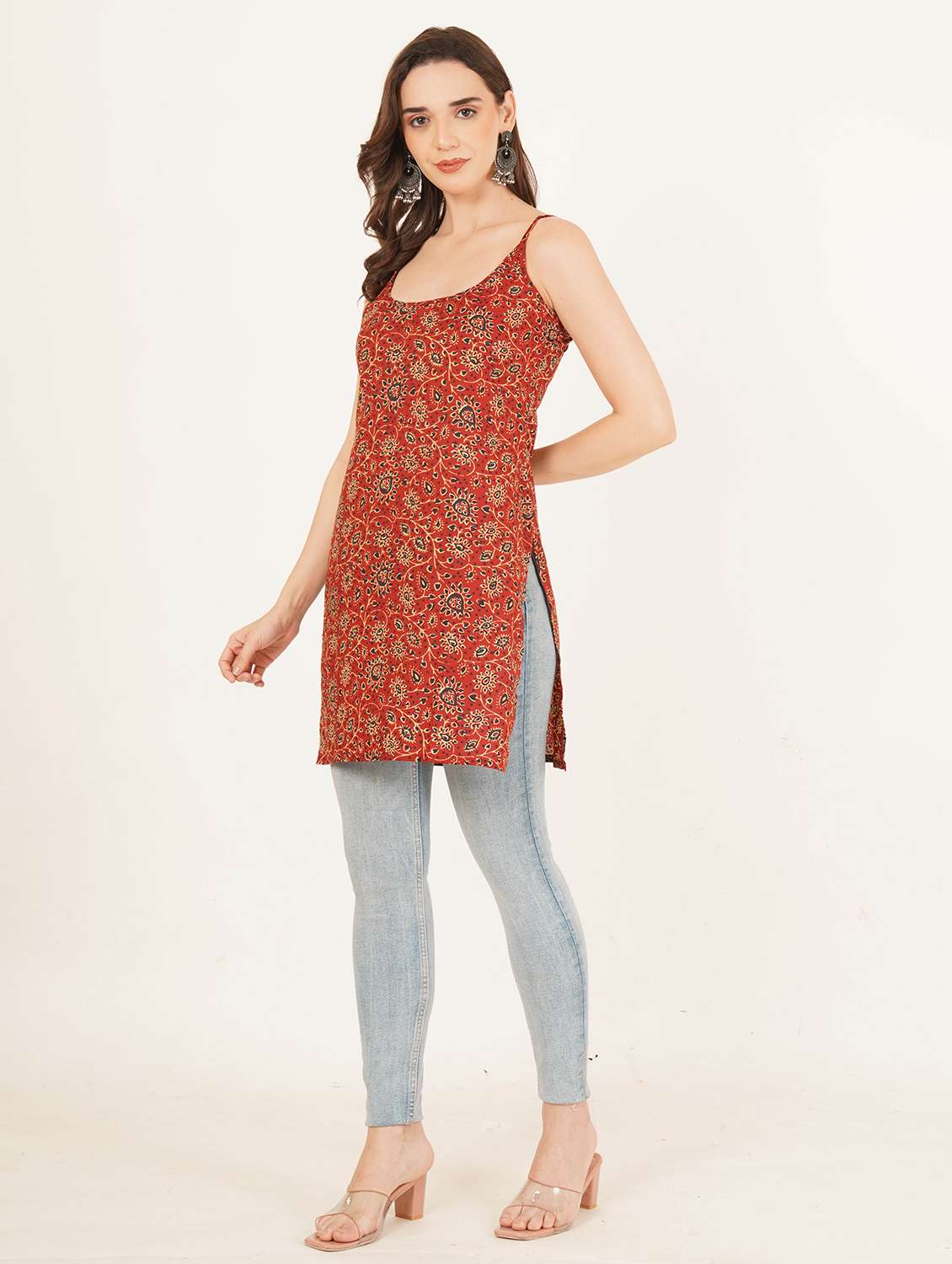 women printed shoulder strap straight kurti - 22084092 - Standard Image - 6