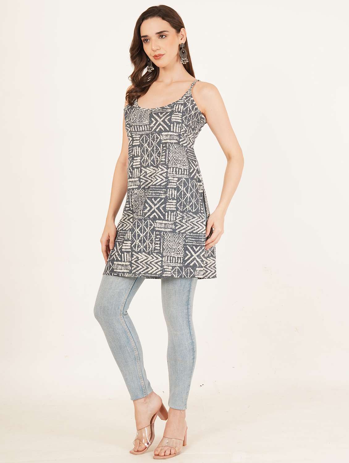 women printed shoulder strap straight kurti - 22084094 - Standard Image - 6