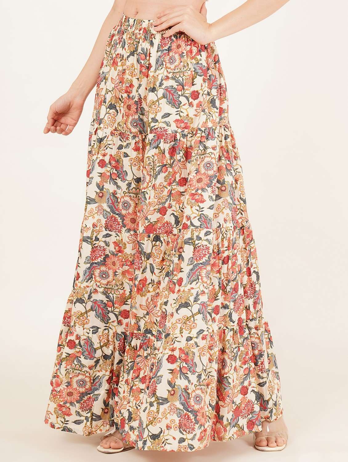 women printed high rise tiered skirt - 22084095 - Standard Image - 1