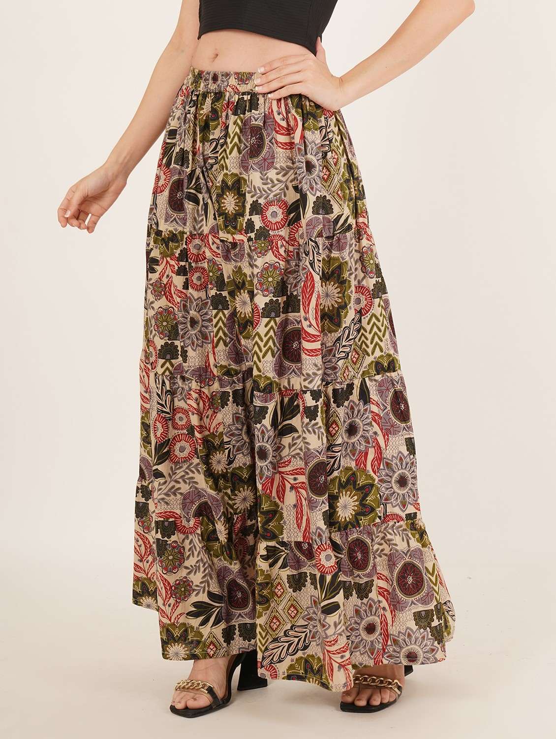 women printed high rise tiered skirt - 22084098 - Standard Image - 1