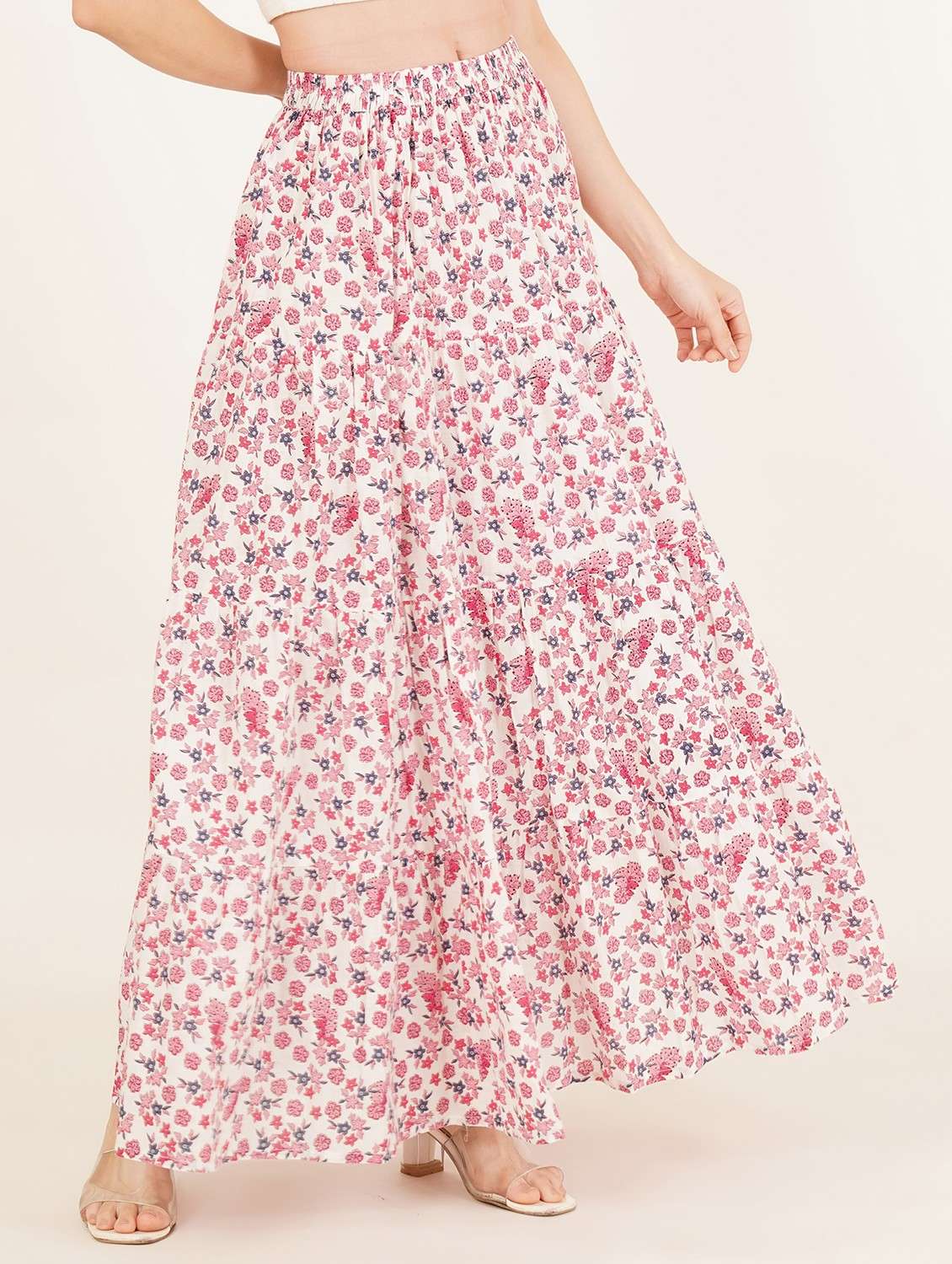 women printed high rise tiered skirt - 22084099 - Standard Image - 1