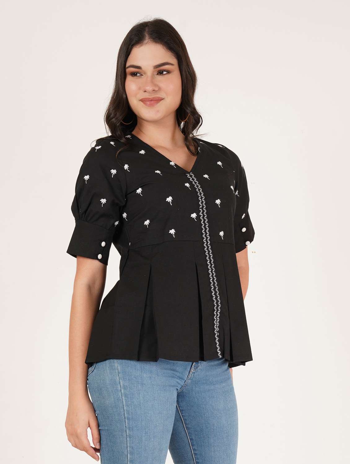 women embroidered puff sleeve peplum top - 22084101 -  Standard Image - 1